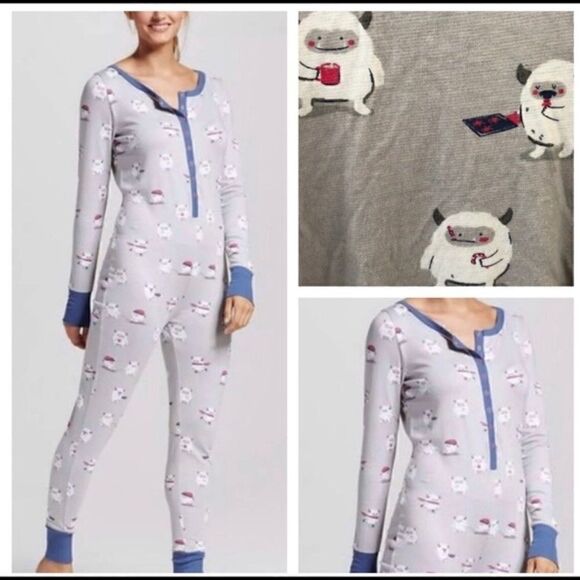 MUNKI MUNKI Womens Yeti PJ Pajamas Henley One Piece Romper NITE NITE Medium - Picture 1 of 10